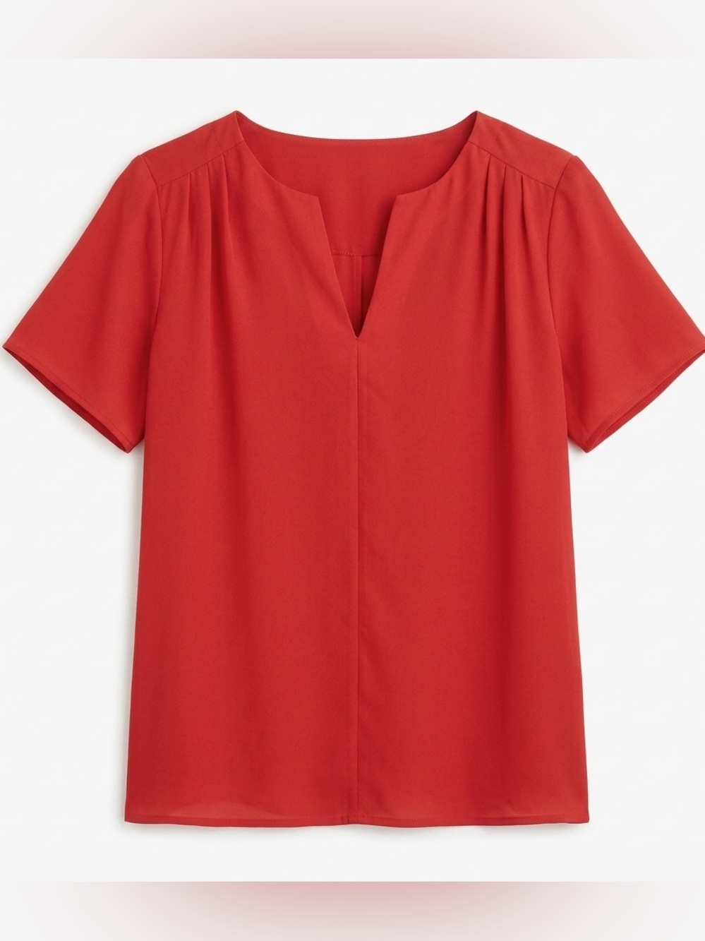 19 Cooper Coral Red Sheer Blouse with Pleating Detail